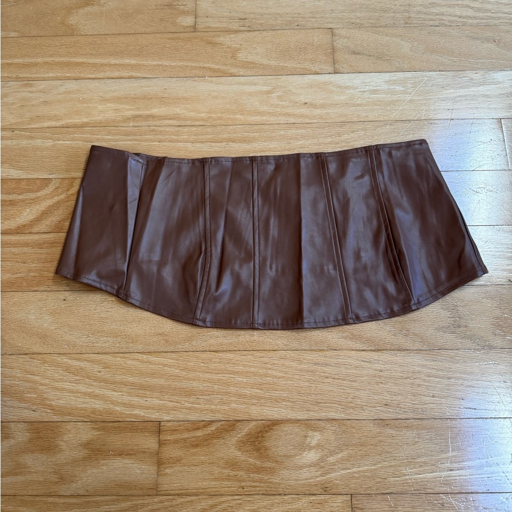 Brown Faux Leather Bandeau Top